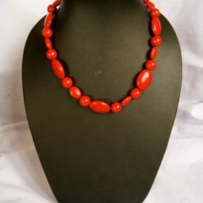 Berry Red "Berry Red." Red 18” beaded necklace and matching earring set made with multicolored stone and glass beads.