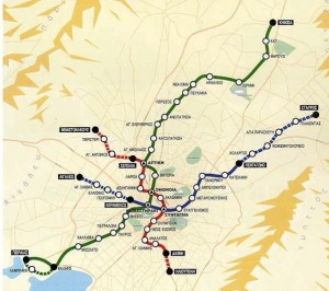 A map of the Athens Metro, or Αττικό Μετρό. Yikes -- it's all Greek to me.